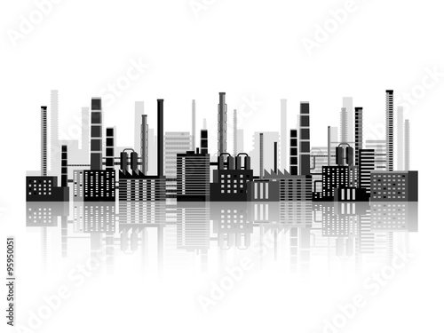 Vector illustration. Industry. Power plant. Factory. Industrial silhouettes. Engineering, construction. Gas and oil