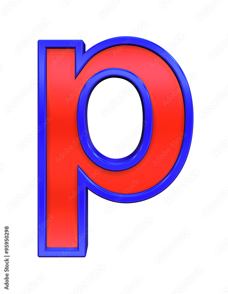 One lower case letter from red glass with blue frame alphabet set, isolated on white. Computer generated 3D photo rendering. One lower case letter from red glass with blue frame alphabet set, isolated on white. Computer generated 3D photo rendering.