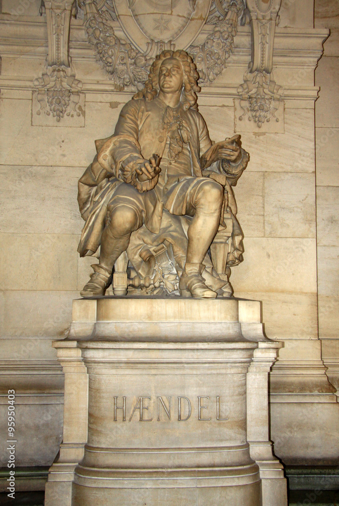 PARIS, FRANCE - DECEMBER 16, 2011: Statue of George Frideric Handel inside of Opera National de Paris (Grand Opera or Garnier Palace)