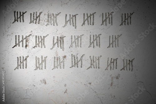 Illustration of Counting Time with lines on wall