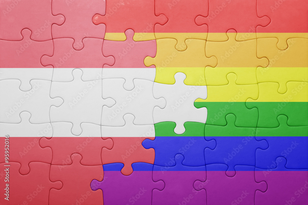 puzzle with the national flag of austria and gay flag puzzle with the national flag of austria and gay flag