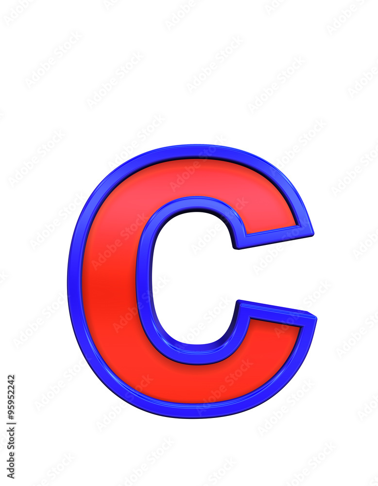 One lower case letter from red glass with blue frame alphabet set, isolated on white. Computer generated 3D photo rendering. One lower case letter from red glass with blue frame alphabet set, isolated on white. Computer generated 3D photo rendering.