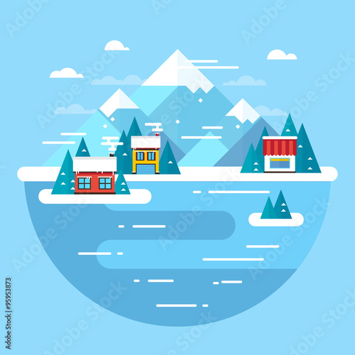 Vector winter landscape. Ski resort - flat design.