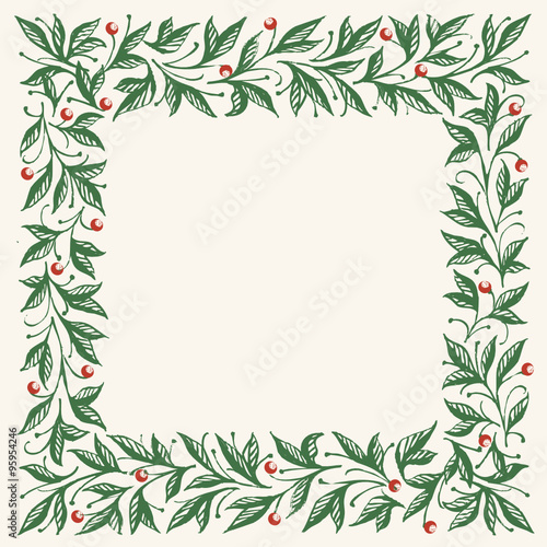 Green floral square frame. Christmas and new year motive.