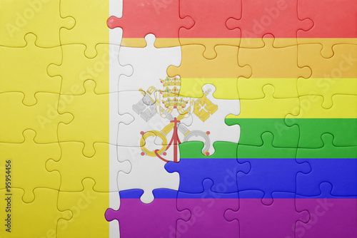 puzzle with the national flag of vatican and gay flag