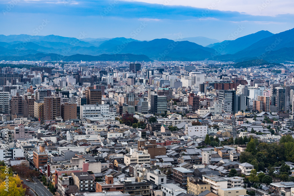 Aerial view of Kyoto city at dusk