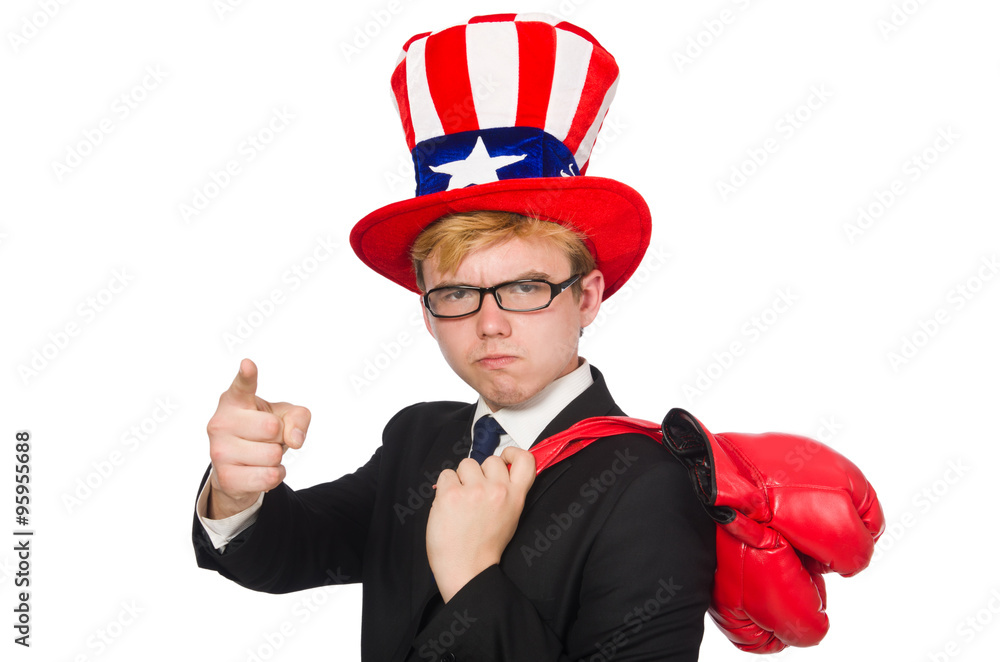 Man wearing hat with american symbols Man wearing hat with american symbols