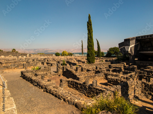 Reconstruction white synagogue in Kafarnaum photo