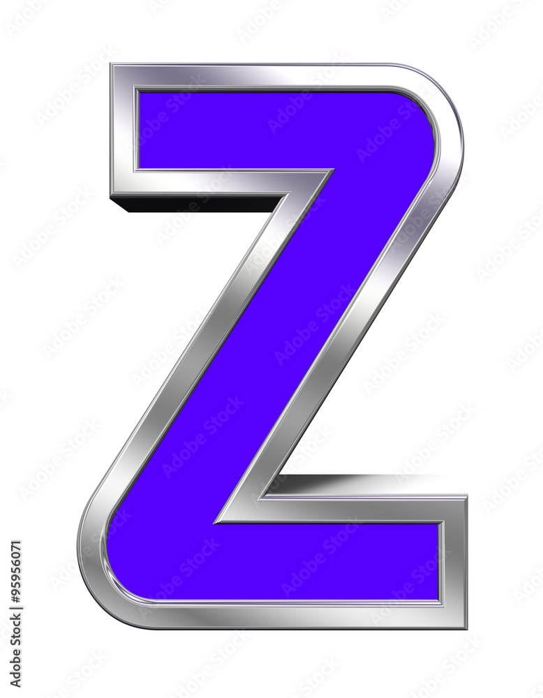 One letter from blue with chrome frame alphabet set, isolated on white. Computer generated 3D photo rendering. One letter from blue with chrome frame alphabet set, isolated on white. Computer generated 3D photo rendering.