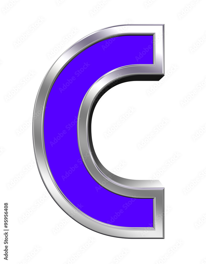 One letter from blue with chrome frame alphabet set, isolated on white. Computer generated 3D photo rendering. One letter from blue with chrome frame alphabet set, isolated on white. Computer generated 3D photo rendering.