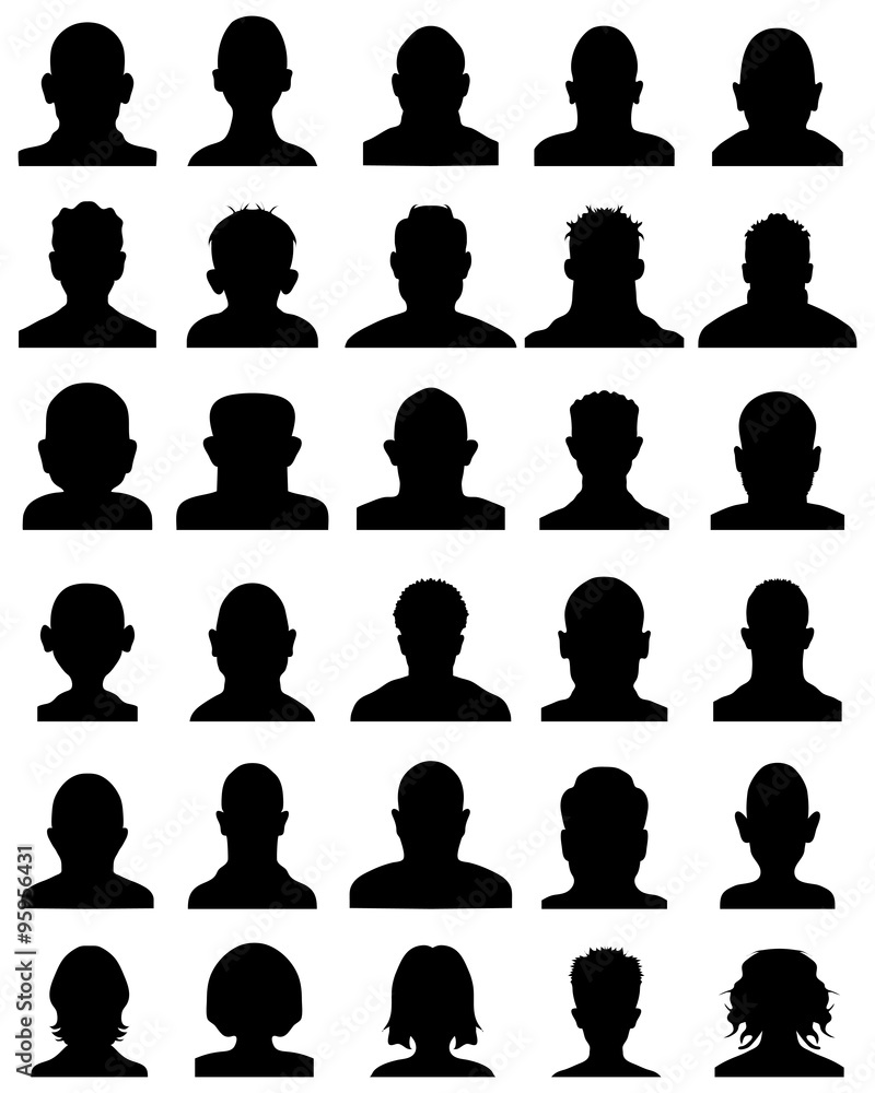 Black silhouettes of human heads on a white background, vector Black silhouettes of human heads on a white background, vector