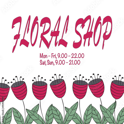 Emblem for floral shop, studio, wedding florist, landscape designer. Abstract bellflowers. Vector illustration.