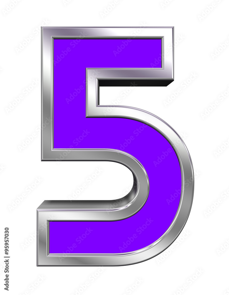 One digit from purple with chrome frame alphabet set, isolated on white. Computer generated 3D photo rendering. One digit from purple with chrome frame alphabet set, isolated on white. Computer generated 3D photo rendering.