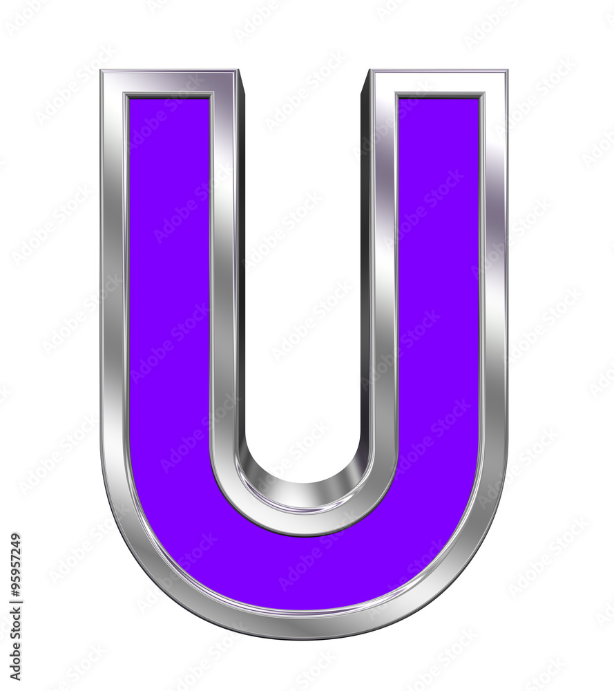 One letter from purple with chrome frame alphabet set, isolated on white. Computer generated 3D photo rendering. One letter from purple with chrome frame alphabet set, isolated on white. Computer generated 3D photo rendering.