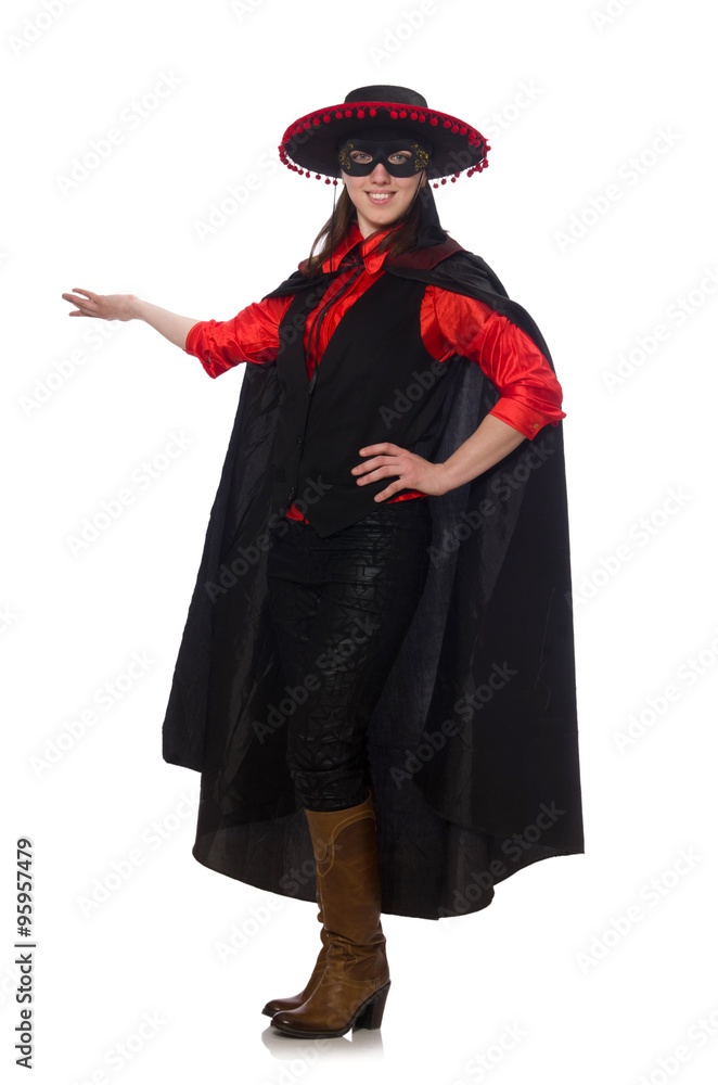 Girl in black and red carnival suit isolated on white Girl in black and red carnival suit isolated on white