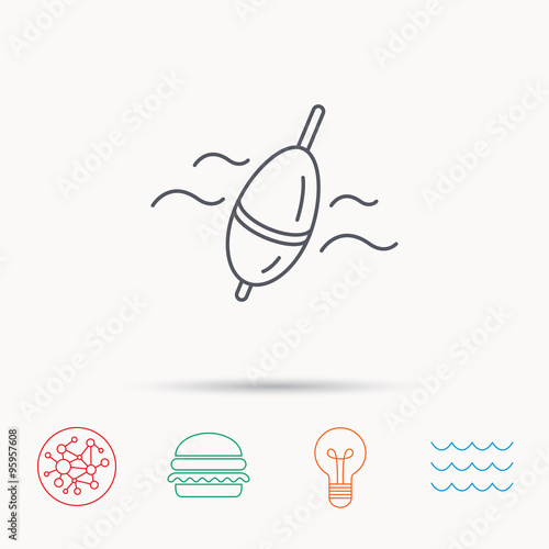 Fishing float icon. Bobber in waves sign.