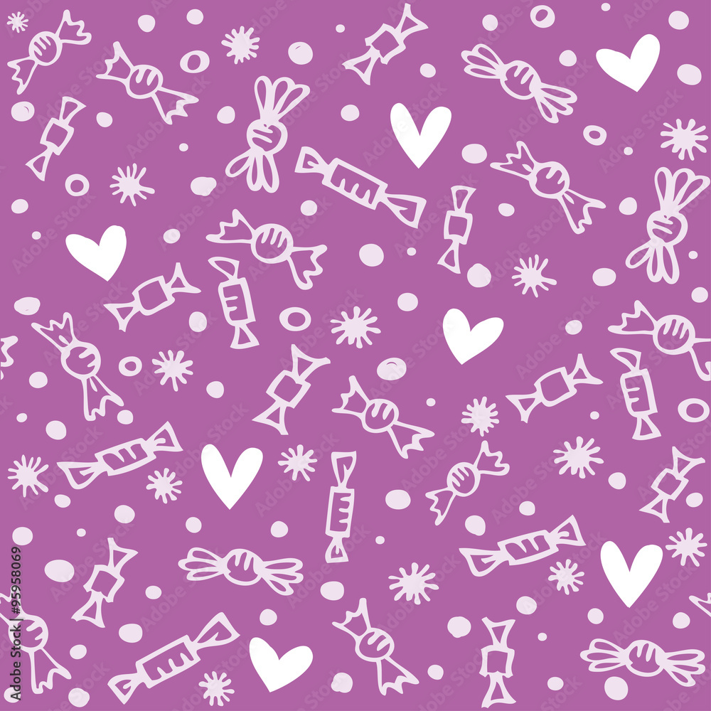Seamless candies pattern Hand drawn color doodles
