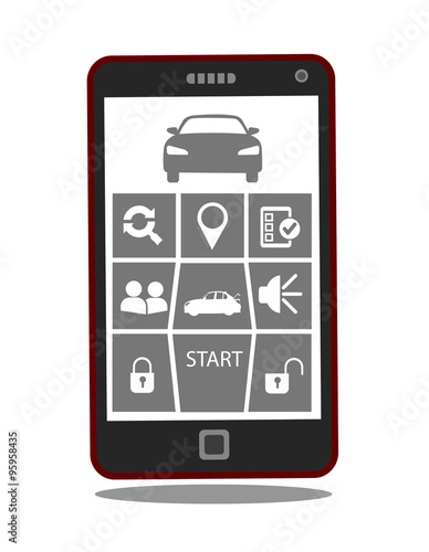 Remote car starter control system mobile phone app. EPS 10