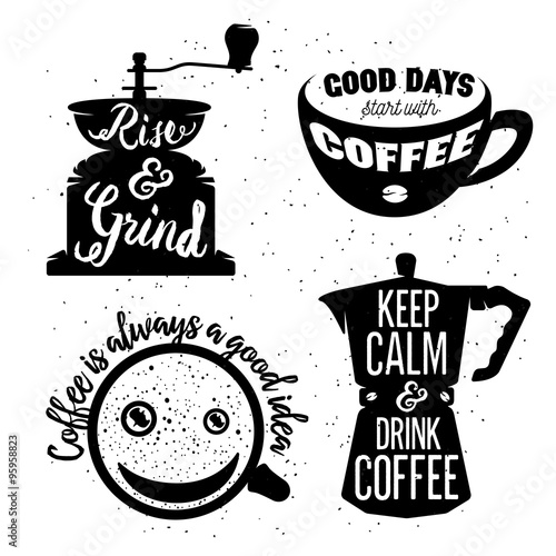 Hand drawn typography coffee posters set.