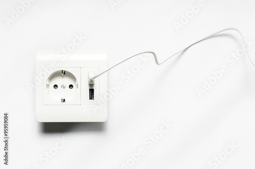 Micro-usb wire, connected to the socket with two usb-charging po