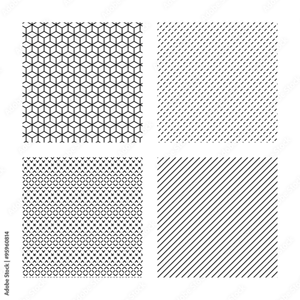 Cubes, dashed diagonal lines seamless textures.
