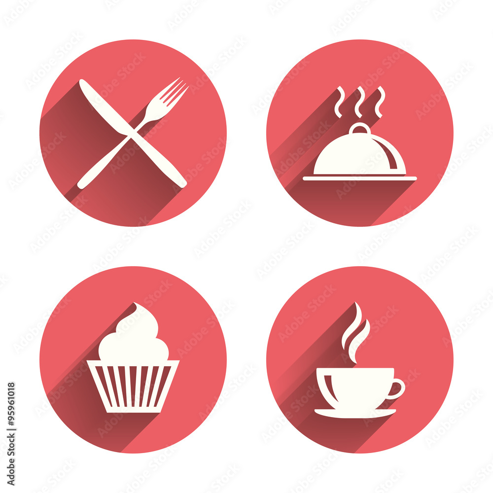 Food icons. Muffin cupcake symbol. Fork, knife. Food icons. Muffin cupcake symbol. Fork, knife.