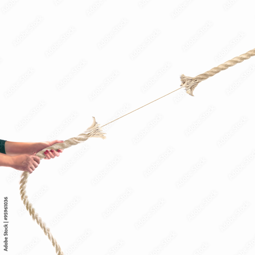 Hands of people pulling the rope on white background. Competition concept Hands of people pulling the rope on white background. Competition concept