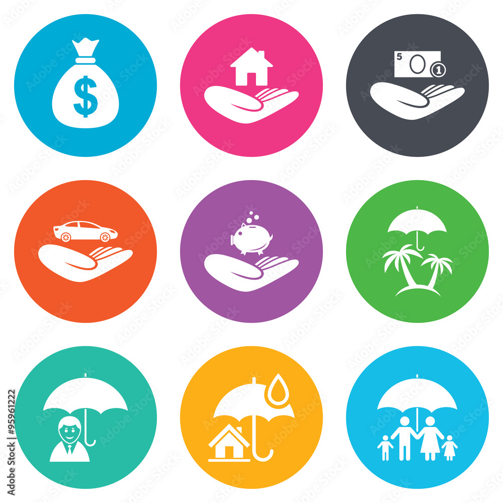 Insurance icons. Life, Real estate and House. Insurance icons. Life, Real estate and House.