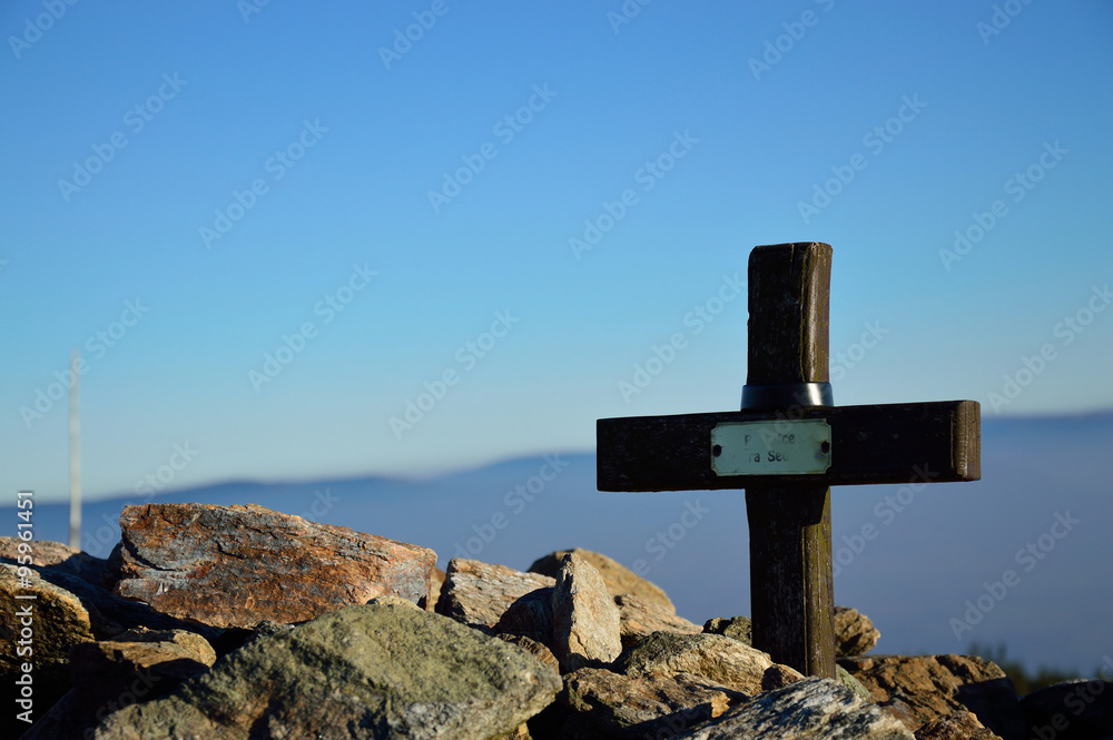 Grave piled with stones on top of the mountain. Grave piled with stones on top of the mountain.