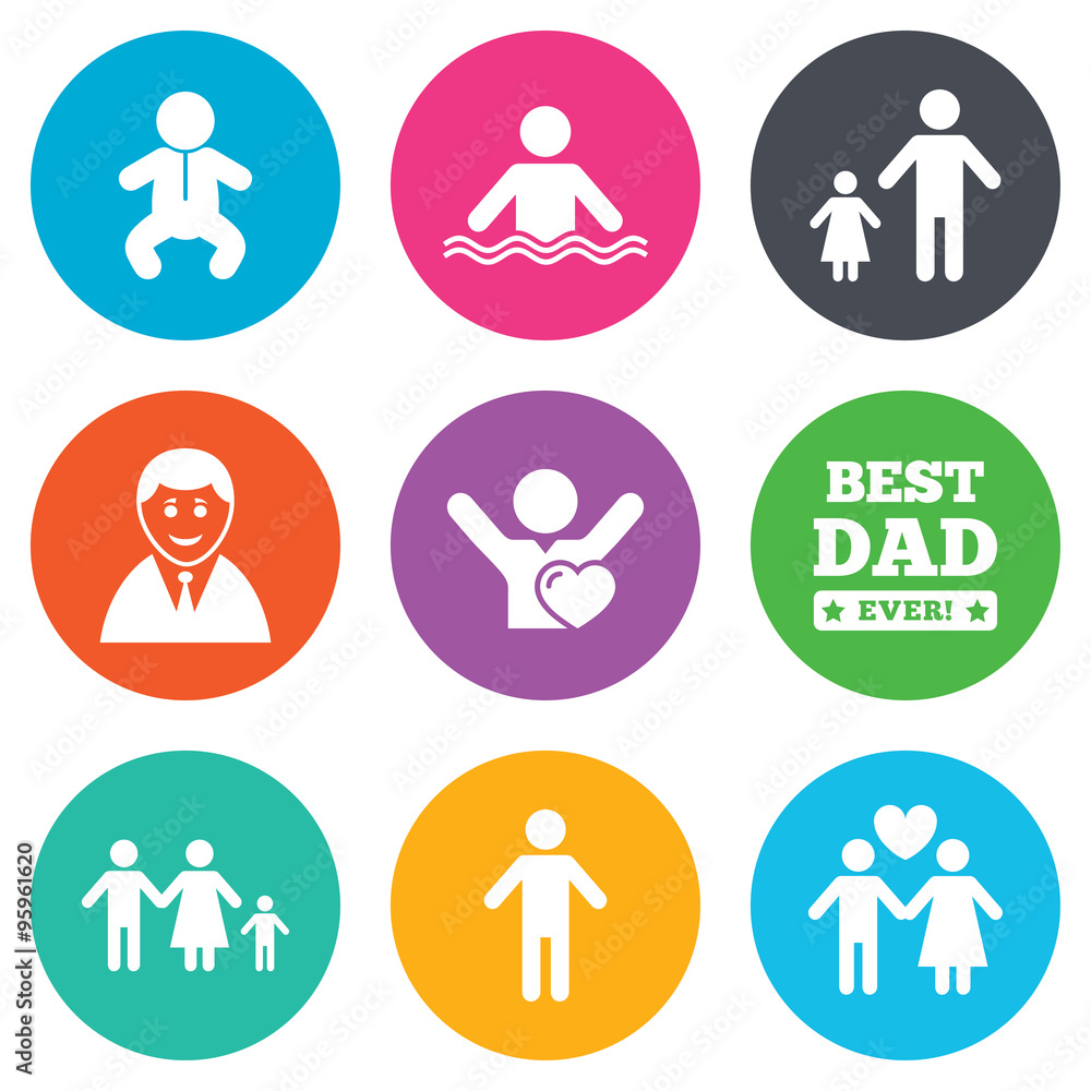 People, family icons. Swimming pool sign. People, family icons. Swimming pool sign.