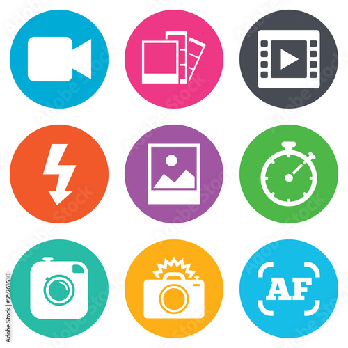 Photo, video icons. Camera, photos and frame.