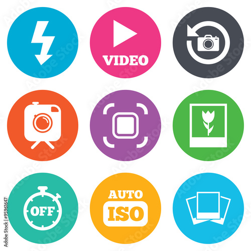 Photo, video icons. Camera, photos and frame.