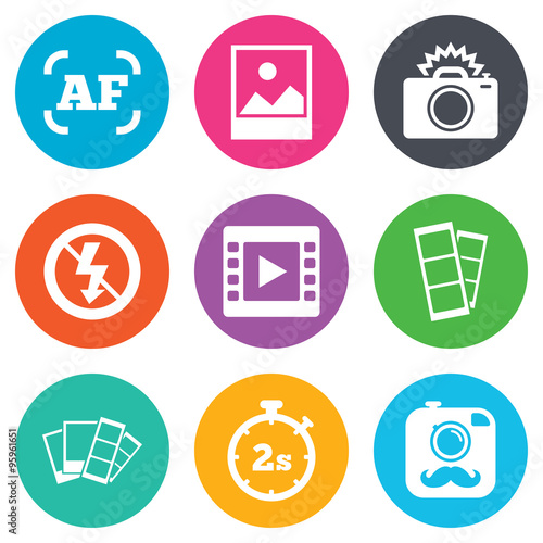 Photo, video icons. Camera, photos and frame.