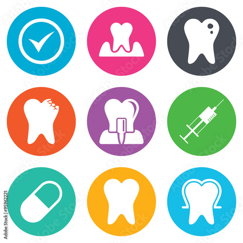 Tooth, dental care icons. Stomatology signs.