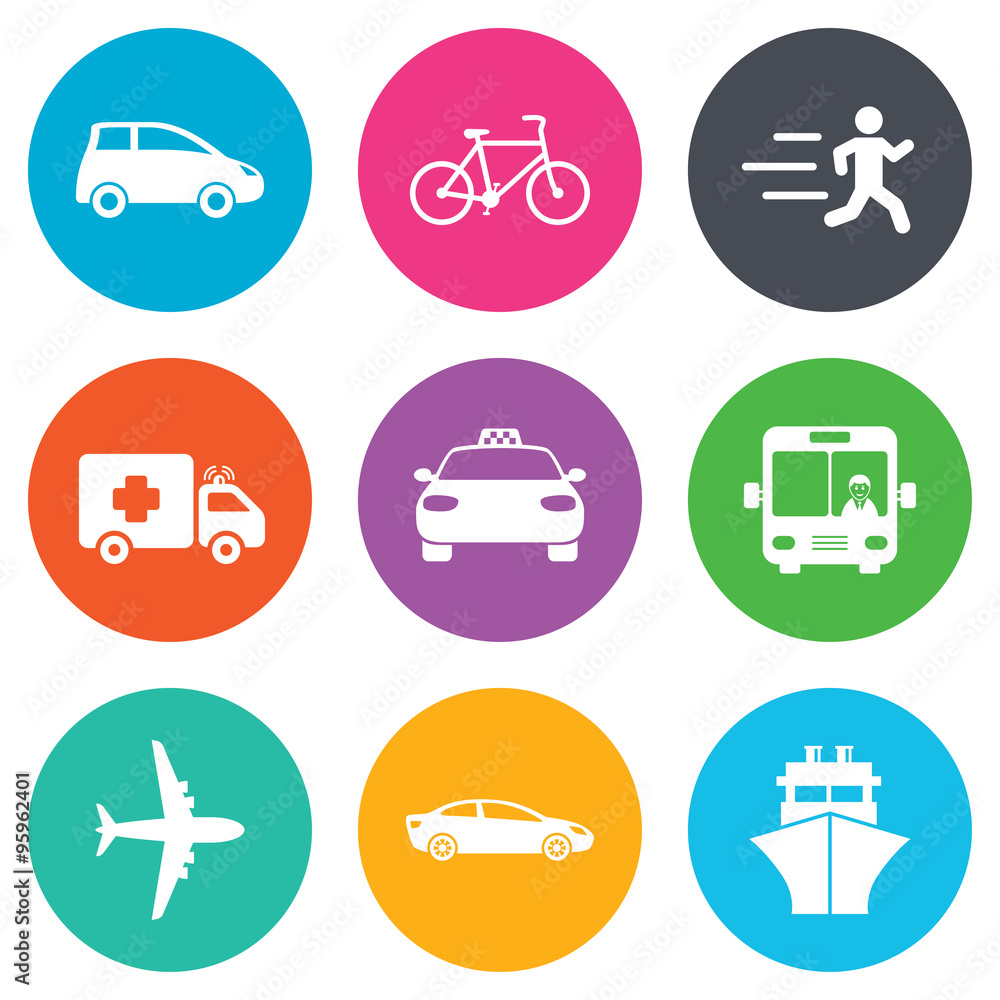 Transport icons. Car, bike, bus and taxi signs. Transport icons. Car, bike, bus and taxi signs.