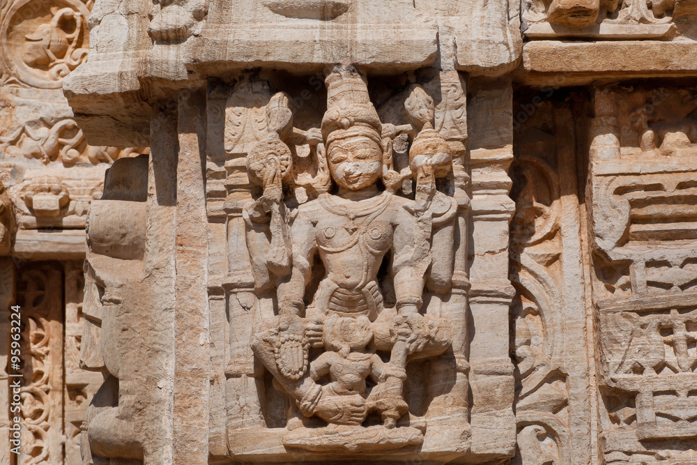 Hindu gods on the front of indian temple, Rajasthan