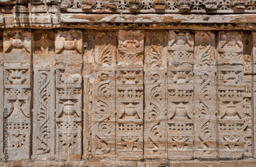Patterns on carved walls of hindu temple