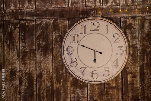 Wallpaper Mural Old clock on grungy wooden wall Torontodigital.ca