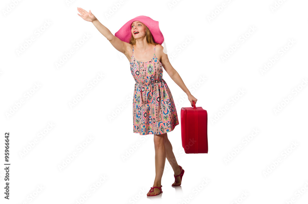Woman in travelling concept on white Woman in travelling concept on white