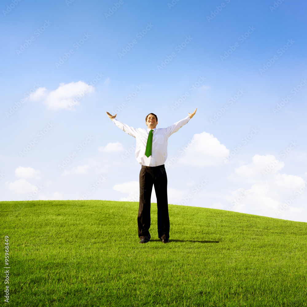 Businessman Solitude Relaxation Freedom Success Concept Businessman Solitude Relaxation Freedom Success Concept