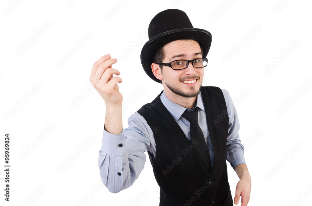 Young man in hat isolated on white