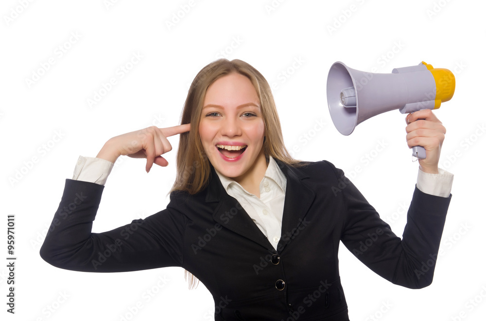 Funny businesswoman in business concept on white Funny businesswoman in business concept on white