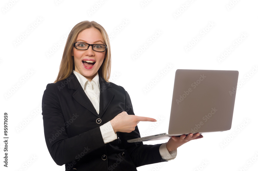 Pretty office employee with laptop isolated on white Pretty office employee with laptop isolated on white