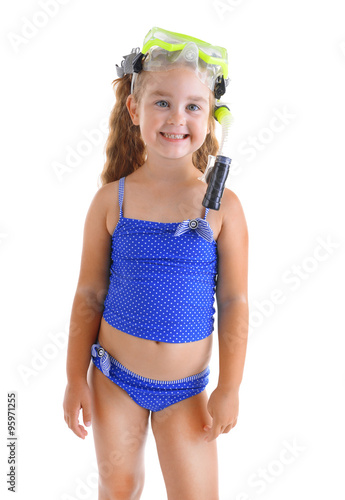Happy little girl in blue s...