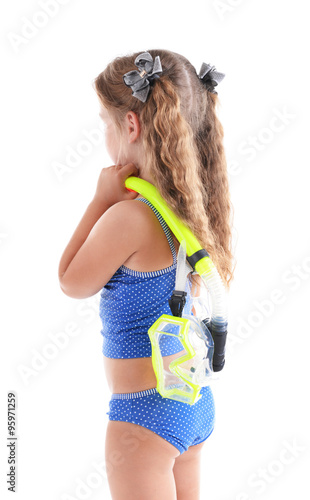 Happy little girl in blue s...