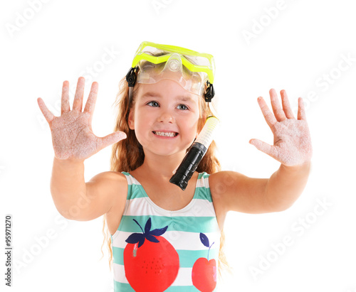 Happy little girl in blue s...