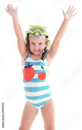 Happy little girl in blue s...