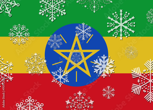 ethiopia flag with snowflakes