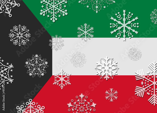 kuwait flag with snowflakes