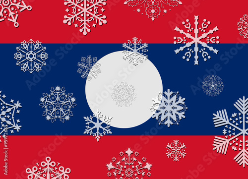 laos flag with snowflakes